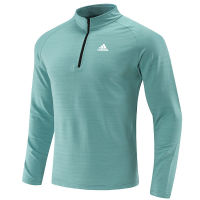 Adidase∮ Solid Color Long Sleeve T-Shirt Zipper Stand-Up Collar Quick Dry Breathable Outdoor Sports Base Shirt