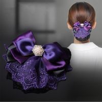 Satin Bow Barrette Double Bowknot Snood Hairnet Cover Ribbon Hair Bun Ladies Flight Attendant Hair Clip Women Hair Accessories Hair Accessories