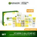 Garnier Bright Complete Vitamin C All Star Kit Bestsellers Skin Care Set: Serum 30ML, Day & Night Cream 20ML Moisturizer for Face, UV Matte Sunscreen 30ML, Micellar Water 125ML, Cleansing Foam 50ML, Eye Roll On - For Dark Spots, Brightening, Dull Skin. 