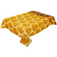 Yellow Bee Hive Pattern Waterproof Tablecloth Rectangular Table Cloth Dining Coffee Table Cover Kitchen Decor