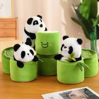 Cute Panda in Bamboo Tube Plush Dolls Gift For Girls Kids Home Decor Throw Pillow Panda Stuffed Toys For Kids