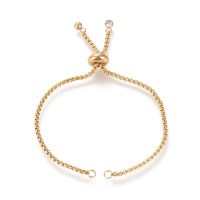 1pc Adjustable 304 Stainless Steel Slider Bracelet/Bolo Bracelets Making with Box Chains and Rhinestone Crystal Golden 9-1/8 inch(23.2cm) 2mm