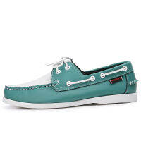 Docksides SEBAGO ผู้ชายที่ไม่เป็นทางการหนังอู่ต่อเรือดาดฟ้าผูกห่อเรือ Moscain รองเท้าสบายๆหนังวัวขับรถแฟชั่นเป็นกลางเพิ่มรหัสรองเท้าคู่มือ รองเท้าเรือใบสำหรับผู้ชาย(สีเขียว)