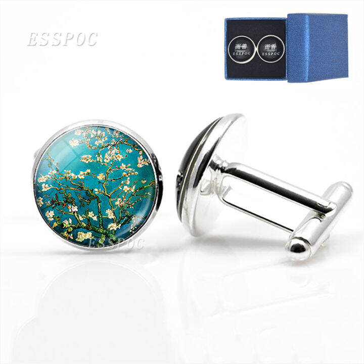 van-gogh-ภาพวาดแก้ว-cufflinks-starry-night-sunflower-ชุด-cuff-links-ชายอุปกรณ์เสริมสามีของขวัญวันเกิด-yrrey