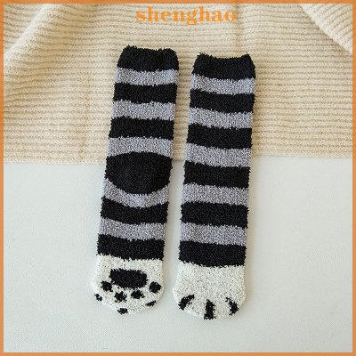 shenghao ถุงเท้าสำหรับผู้หญิงลายการ์ตูนกรงเล็บแมวอบอุ่นหนาสำหรับใส่นอนใหม่ฤดูหนาว