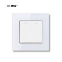 EIOMR EU/UK Standard Light Wall Switch 16A 250V 2 Gang 1 Way /2 Way Rocker Switch Large Panel Luxury Wall Key Recessed Switch Power Points  Switches S