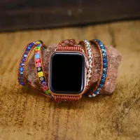 Lucky Sunflower Square Glass Bead Woven Wrap Watch Band Bracelet Fashion Trend Apple Watch Band Bracelet