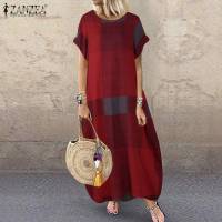 Fashion Summer Check Maxi Dress ZANZEA 2021 Womens Baggy Sundress Casual Short Sleeve Vestidos Female Plaid Robe