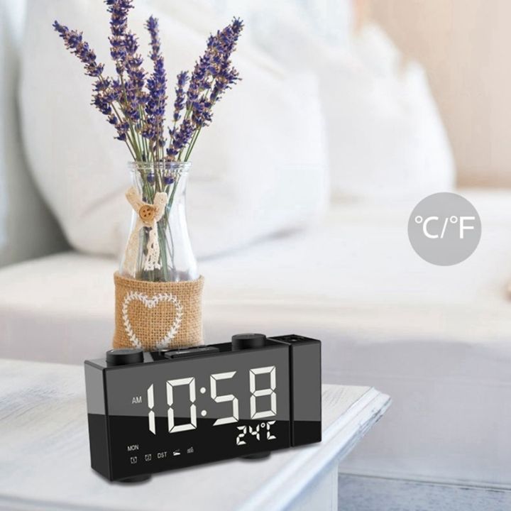 projection-alarm-clock-for-bedrooms-radio-alarm-clock-with-projection-alarms-fm-radio-indoor-dimmer-temperature-humidity