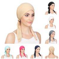 Trendy Candy Color Women Headscarf Head Wrap Cap with Tail Instant Hijabs Muslim Turban Pullover Hat