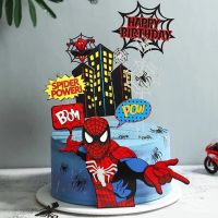 ป้ายปักเค้ก สไปเดอร์ ของตกแต่งเค้กและคัพเค้ก ธงปักเค้กHBD spiderman