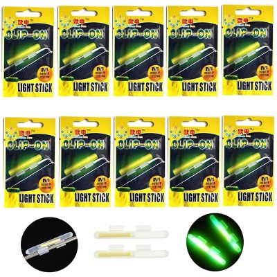 10PCS/5Bags Fishing Glow Sticks for Pole Green Fluorescent Tubes Luminous Wand Light Stick Clip On Fishing Rod Tip S M L XL