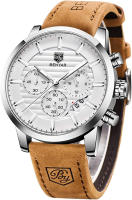 BY BENYAR BENYAR Quartz Chronograph Waterproof Watches Business and Sport Design Leather Band Strap Wrist Watch for Men Brown Silver White