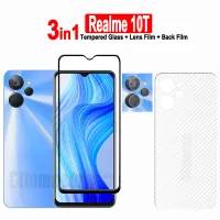 3in1ฟิล์มกระจกเทมเปอร์ Realme 10ตัน5ก. และ Realme 10 10Pro + 5ก./Realme 9Pro + 9i 8Pro 8i กระจกเทมเปอร์กระจกนิรภัยป้องกัน8 5ก. หน้าจอ + ฟิล์มเลนส์กล้อง + ฟิล์มด้านหลังคาร์บอนไฟเบอร์