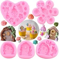 Fairy Garden Silicone Mold Flower Gnome Home Window Door Fondant Cake Decorating Tools Leaf Mushroom Candy Clay Chocolate Moulds Bread Cake  Cookie Ac
