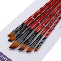 6 pc Angled Flat Tipped Art Paintbrush Set for Acrylic Oil Watercolor Flexible for Kid Beginner Student Amateurs Painter 24BB