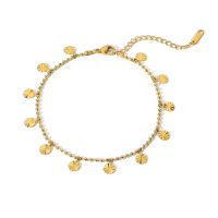 18K Gold Plated Stainless Steel Anklets For Women Bead Chain Petal Disc Pendant Anklet Foot Jewelry