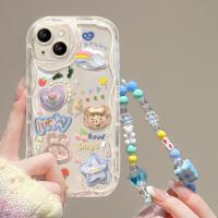 3D แขวนรูปหมีน่ารักเคสโทรศัพท์สำหรับ iPhone 14 13 12 11 Pro Max Plus XR XS X 7 8รูปการ์ตูนมีสายคล้องสร้อยข้อมือสไตล์เกาหลีเคสโทรศัพท์