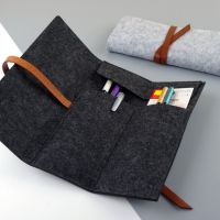 Black Large Capacity School Case Felt Pencil Bag Stationery Holder Fountain Pen Case Simple Style Student Zipper Pencil Pouch