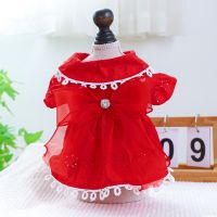 1PC Pet Apparel Dog Spring/Summer Breathable and Comfortable Red Pearl Bow Princess Dress For Small Medium Dogs Dresses