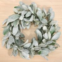 Spring Flocked Lambs Ear Wreath,Year Round Everyday Foliage Wreath on Grapevine Base with Greenery Leaves for Front Door