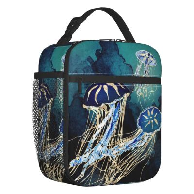 ஐ▦❐ Metallic Jellyfish Insulated Lunch Bag for Camping Travel Resuable Thermal Cooler Lunch Box Women Children