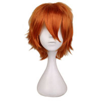 QQXCAIW Men Short Costume Cosplay Wig Boys Orange Heat Resistant Synthetic Hair Wigs