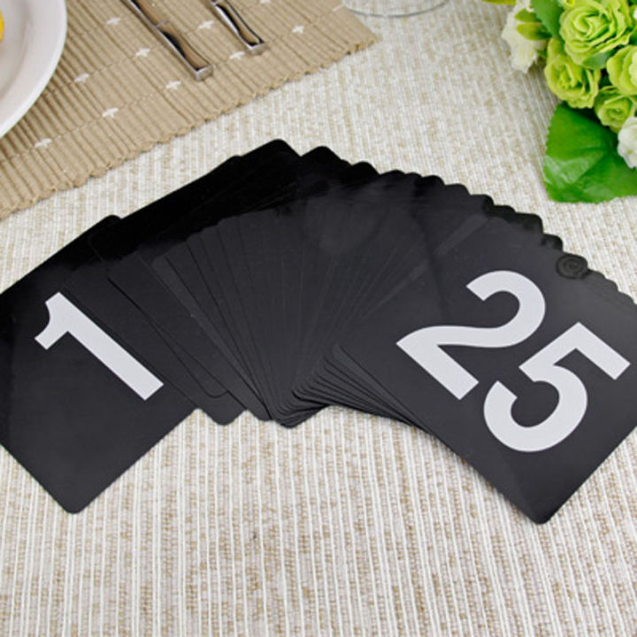 cw-1-25-wedding-table-numbers-seat-cards-plastic-double-white-black-table-number-signs-durable-square-restaurant-cafe-bar-utensils