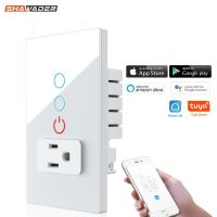 Wifi Smart Tuya Light Touch Switch Intelligent Wall Socket Rectangle Mexico US Plug Outlet Glass Panel Remote Alexa Google Home Ratchets Sockets