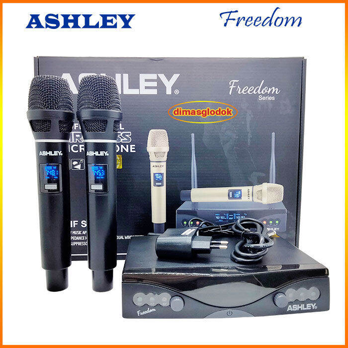 Mic Wireless Ashley Freedom Series Double Mik Vokal Microphone Tanpa