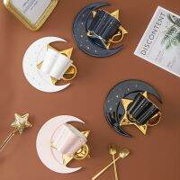 Creative Ceramic Star Moon Coffee Cup And Saucer With Spoon Golden Handle Mug Afternoon Tea Milk Juice Water Drink Cup Porcelain