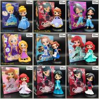Q Posket Cute Disney Princess Mulan Aurora Ariel Belle Jasmine Rapunzel Anna Pvc Gk Decorative Toys Decoration Girls Gifts Doll