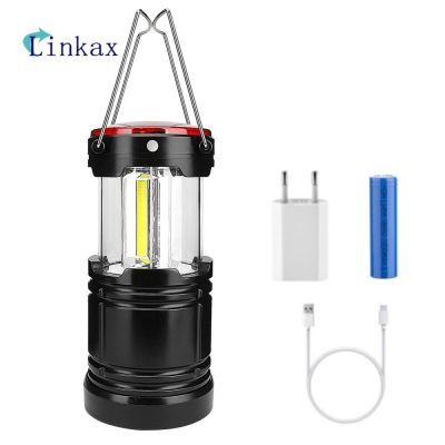 ✇▥❏ 2 in 1 COB Red LED Tent Lamp Outdoor Camping Light USB Rechargeable 18650 Battery Portable Lantern Working Lighting outdoor