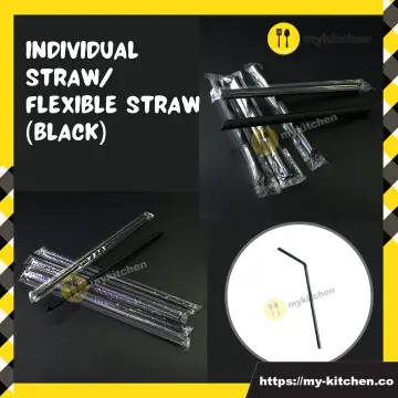 Small Black Plastic Straws, Individually Plastic Wrapped (8mm x 21cm)