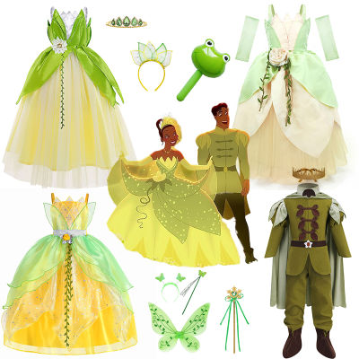 Tiana คอสเพลย์เครื่องแต่งกายสาวเจ้าหญิงและกบสีเขียวหรูหราชุด Carnival Party เด็ก Elegant Gown...