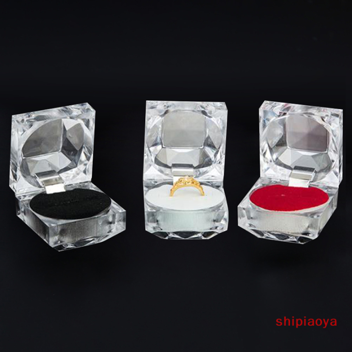 ผู้ถือแหวนอะคริลิคใส-shipiaoya-แหวนหมั้นบรรจุภัณฑ์เครื่องประดับแต่งงานกล่องของขวัญ
