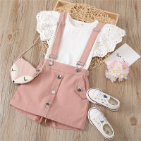 Girls Tracksuit Clothes Set For Kids Cute White Tee Shirt Top+Suspender Strap Short Pants Overalls Outfits Children Summer Suits