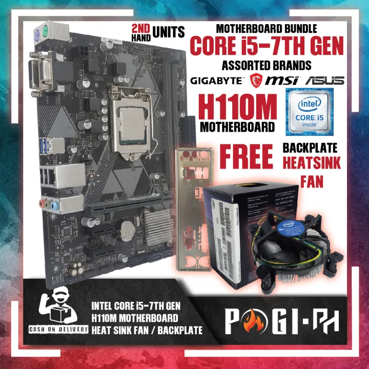 MOTHERBOARD BUNDLE USED / INTEL CORE i57TH GEN PROCESSOR / H110M MOTHERBOARD / BACKPLATE / FREE