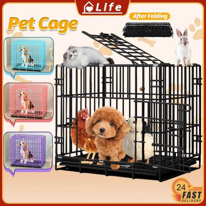Heavy Duty Pet Cages Foldable Dog Cat Cage With Poop Tray Double Door Pet Cage For Dog Cat