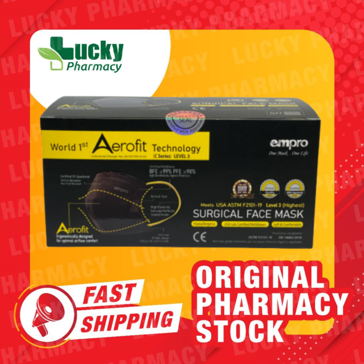 [LUCKY PHARMACY] EMPRO Aerofit Surgical Face Mask Black Color 50's Lazada