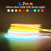 2.7mm Dimmable COB Strip Light Super Slim 12V 480LEDs/M Flexible Linear Lamp Colorful Warm Cool White Ribbon Car Decor Lighting