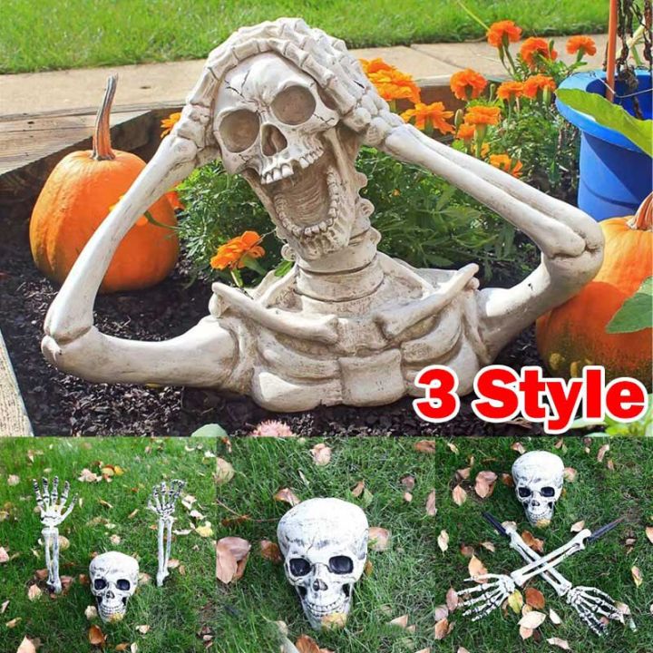 Halloween Garden Decoration Holding Head Screaming Skull Head Horror Zombie  Half Body Resin Garden Decoration Ornament