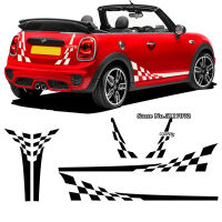 รถจัดแต่งทรงผม Checkered Flag ประตูด้านข้าง Stripes Decal Hood Trunk Decor สติกเกอร์สำหรับ MINI Cooper R56 2006-2013