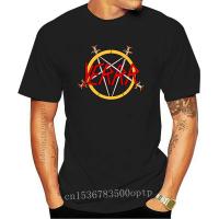 Slayer Pentagram  Metal Band Mens Black T-Shirt Cotton Tee Shirt Digital Printed ผ้าหนานุ่ม ไม่หดไม่ย้วย