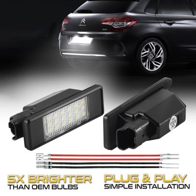 โคมไฟหมายเลขรถยนต์ป้ายทะเบียนรถ2 LED เครื่องคอมพิวเตอร์สีขาวสำหรับ Citroen C4 C3 C5 Berlingo C2 DS3 C6 C8ที่น่ากลัว DS5การหลีกเลี่ยง C-Elysee