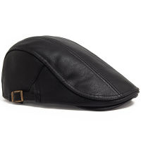 แฟชั่นผู้ชาย PU หนัง Beret ฤดูใบไม้ร่วงฤดูหนาว Visor หมวกแบน thicken หมวก Berets VINTAGE England newsboy หมวกคุณภาพสูง s