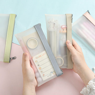 Frosted School Supply Organizer Slim Pencil Pouch Large Capacity Pencil Case Frosted Stationery Bag Clear Pencil Case