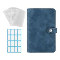 6 Ring Notebook Binder PU Leather Binder Notebook Binder Cover with Clear Plastic A6 Binder Envelope Bag Blue