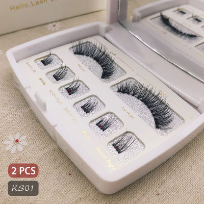 2 Cases Magnetic 3D Mink Fake Eyelashes With 3 Magnet Band Lashes With Tweezers Thick Full Strip False Eyelashes Tray Packaging