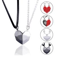 2Pcs Magnetic Couple Necklace Lovers Heart Pendant Distance Faceted Charm Necklace Women Valentine 39;s Day Gift 2022